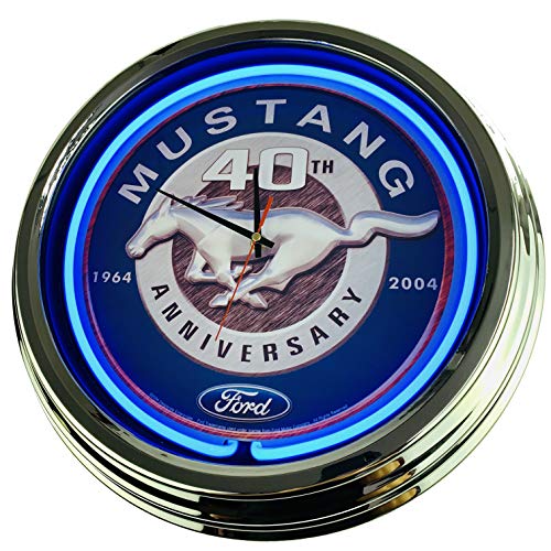 Neon Clock Mustang 40th WallClock Deko-Clock LeuchtClock USA 50's Style Retro NeonClock Dining Room Kitchen Living Room Office (Blue) von US-Way.de