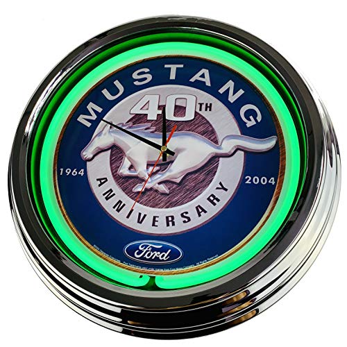 Neon Clock Mustang 40th WallClock Deko-Clock LeuchtClock USA 50's Style Retro NeonClock Dining Room Kitchen Living Room Office (Green) von US-Way.de