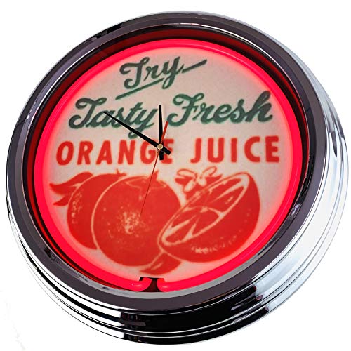 Neon Clock Orange Juice WallClock Deko-Clock LeuchtClock USA 50's Style Retro NeonClock Dining Room Kitchen Living Room Office (Red) von US-Way e.K.