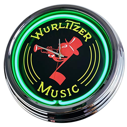 Neon Clock Wurlitzer WallClock Deko-Clock LeuchtClock USA 50's Style Retro NeonClock Dining Room Kitchen Living Room Office (Green) von US-Way e.K.