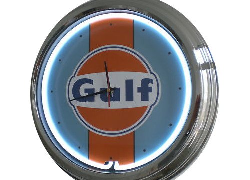 Neon Uhr Gulf Racing Wanduhr Deko-Uhr Leuchtuhr USA 50's Style Retro Uhr Neonuhr von US-Way e.K.