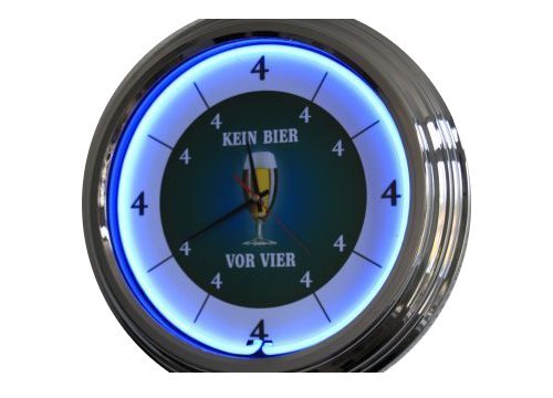 Neon Uhr Kein Bier vor Vier Wanduhr Deko-Uhr Leuchtuhr USA 50's Style Retro Uhr Neonuhr von US-Way e.K.