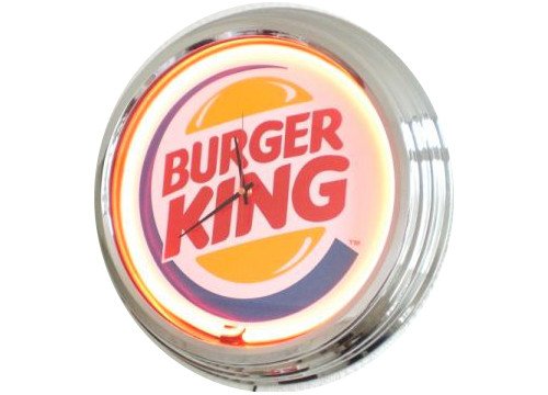 US-Way.de Weiss Uhr Burger King WallClock Deko-Clock – 44 cm Durchmesser, Deko-Wanduhr ohne Tickgeräusche und gut lesbares Display, USA 50er-Jahre-Stil Neon-Uhr für Küche, Büro von US-Way.de
