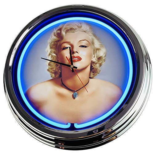 Neon Clock Marilyn Monroe WallClock Deko-Clock LeuchtClock USA 50's Style Retro NeonClock Dining Room Kitchen Living Room Office (Blue) von US-Way.de