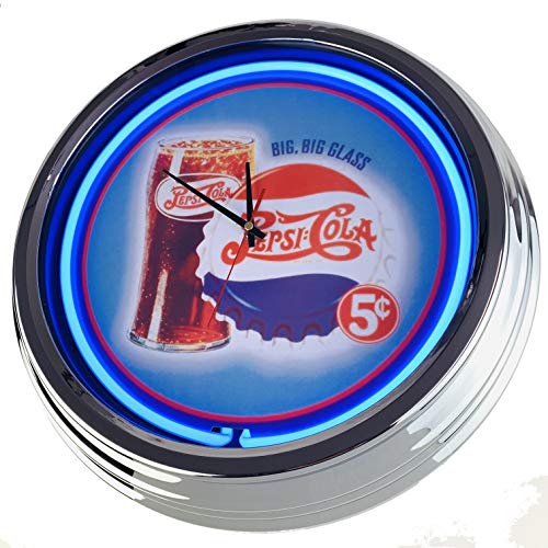 Neon Clock Pepsi 5s WallClock Deko-Clock LeuchtClock USA 50's Style Retro NeonClock Dining Room Kitchen Living Room Office (Blue) von US-Way.de