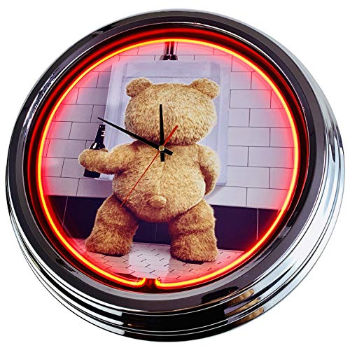 Neon Clock Teddybär WallClock Deko-Clock LeuchtClock USA 50's Style Retro NeonClock Dining Room Kitchen Living Room Office (Orange) von US-Way.de