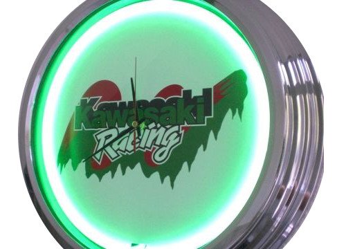 Neon Uhr Kawasaki Racing Wanduhr Deko-Uhr Leuchtuhr USA 50's Style Retro Neonuhr von US-Way.de