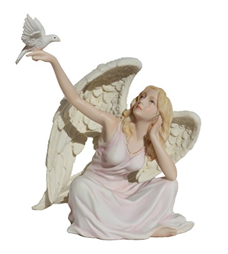 14,9 cm Engel sitzend mit Taube auf Rechts Seite – Licht Farbe von US
