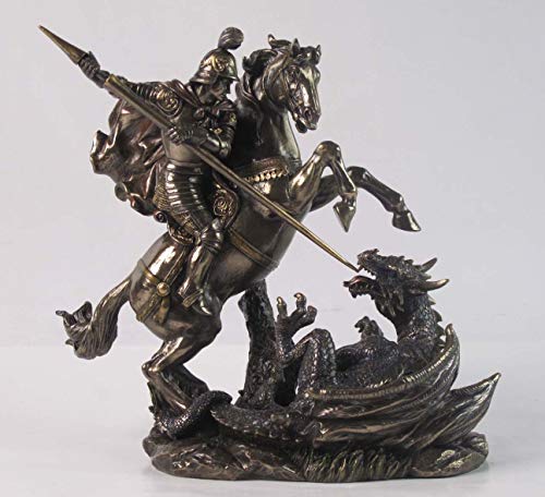 US St. Georg auf Pferd Törender Drache 22,9 cm farbige Bronze-Statue Religiöse Dekoration von US