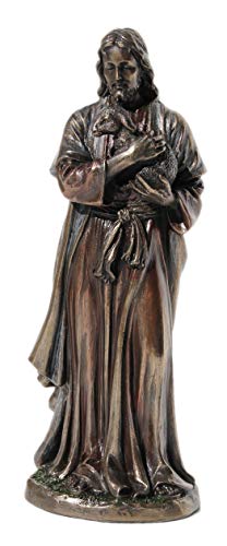 Statue Jesus hält ein Lamm, kaltgegossene Bronze, 15,7 cm von US