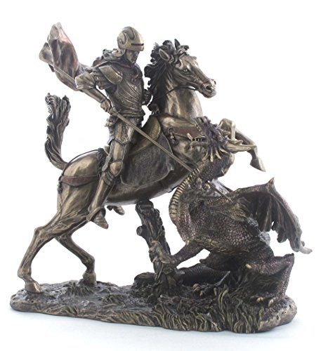 US Dekofigur Saint George der Drachentöter, Kaltguss, Bronze, 29 cm von US