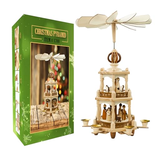 USA SUPREME Deutscher Stil Weihnachtsdekoration Pyramide Karussell - 44.1 cm - Holz Krippe Set - Unter dem Weihnachtsbaum und Tischplatte Urlaub Dekor - 6 Kerzenhalter - Deutsches Design von USA SUPREME