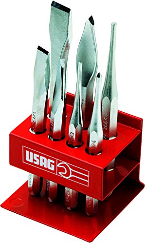 USAG 372 S7 - Werkzeugsatz mit Blechhalter (7-teilig) [Meißel, Kreuzmeißel, Durchtreiber, Körner] von USAG