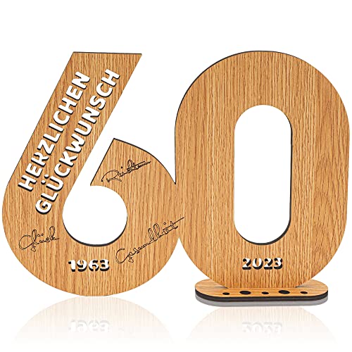 2023 Holz-Schild Gästebuch, 60 Geburtstag Frauen & Männer Gästebuch Geburtstag als Personalisierbares Geschenk, 60 Jahre mit Jahreszahlen, mit Ständer und Kerzenhalter Deko Geburtstagsgeschenk von USEAMIE