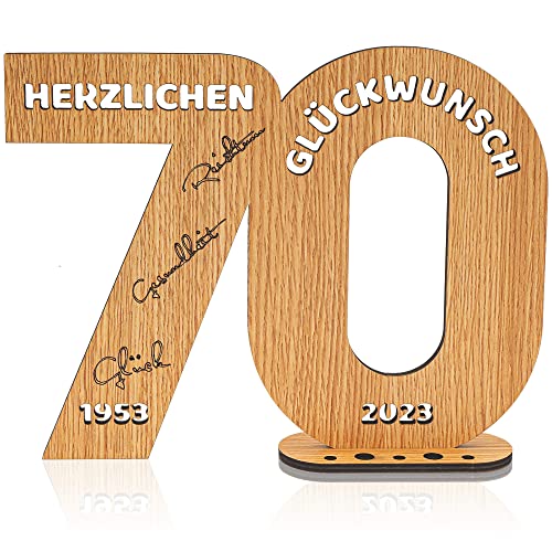 2023 Holz-Schild Gästebuch, 70 Geburtstag Frauen & Männer Gästebuch Geburtstag als Personalisierbares Geschenk, 70 Jahre mit Jahreszahlen, mit Ständer und Kerzenhalter Deko Geburtstagsgeschenk von USEAMIE