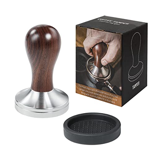 USEAMIE Espresso Tamper Set 58mm Kaffee Tamper Espresso Presse mit Tampermatte 304 Edelstahl Flachboden Holzgriff für Kaffeesatz Barista Espressomaschinen Zubehör von USEAMIE