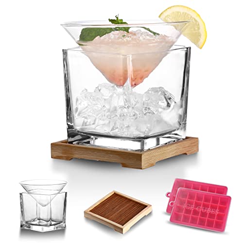 USEEKRIL Martini-Gläser ohne Stiel, 2er-Set mit Kaviar-Kühler, Martini-Glas mit Kaviar-Servierschale, elegantes Bar-Cocktailgläser, Geschenkset für Manhattan, Margarita, Martini, Cosmopolitan von USEEKRIL