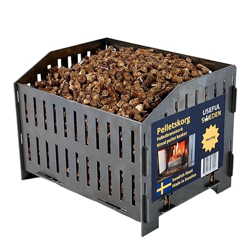 Useful Sweden Pelletbrennkorb – Verbrennen von Holzpellets im Holzofen oder im offenen Kamin, Schwedischer Stahl, 17,7 x 24,0 x 17,0 cm Tiefe x Breite x Höhe, 2kg, Notfall Camping Ofen von USEFUL SWEDEN