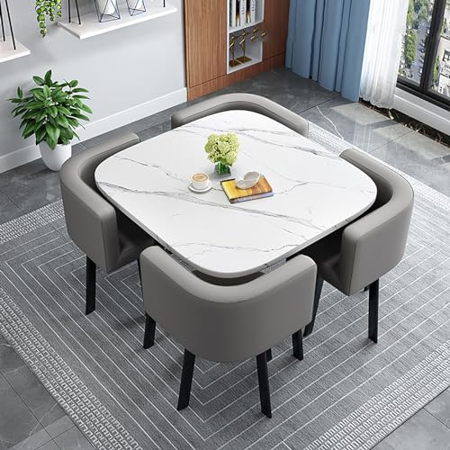 Quadrat Esstisch Mit 4 Stühlen Set, Kombination Aus Couchtisch Und Stuhl, Esstisch Für Balkon Und Wohnzimmer, Tisch Aus Marmor Und Stühlen, Lounge-Essküche ( Color : Style 7 , Size : 80*80*75cm ) von USFJATI