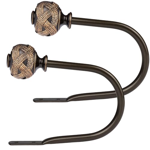 USFOOK Vorhang-Raffhalter, 2 Stück/1 Paar, Dekorative Vorhang-Raffhalter mit Blatt-Endstücken (15,2 cm L x 10,9 cm B), Bronze, Metallic Finish von USFOOK