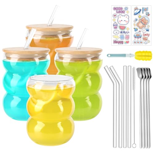 USHOP Latte Macchiato Gläser Set,4 Stück 550ml Eiskaffee Gläser mit Glasstrohhalmen und Reinigungsbürsten, Kaffeegläser, Trinkglas, Cocktailgläser für Latte, Bier, Milch, Eiskaffee und Eistee von USHOP