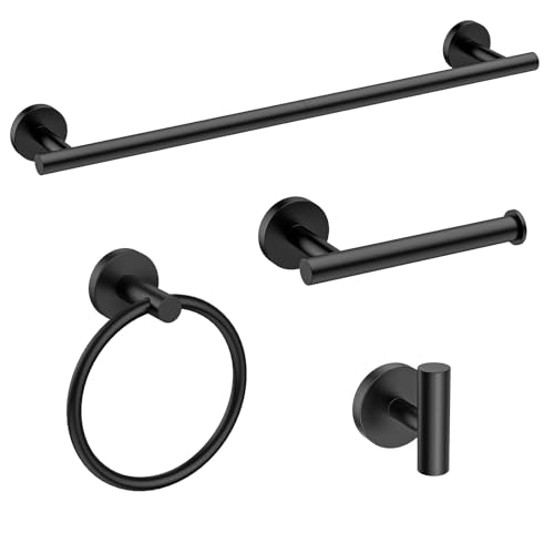 USHOWER Mattschwarzes Badezimmer-Hardware-Set, modernes 61 cm Handtuchhalter-Set, Wandmontage, langlebiges SUS304 Edelstahl, Badezimmer-Zubehör-Set, 4-teilig von USHOWER