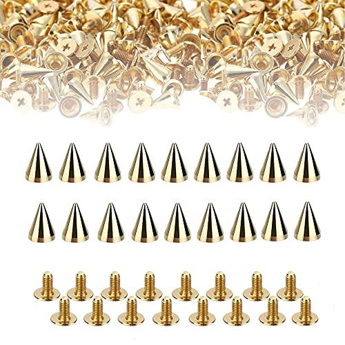 100 Stück Gold Punk Nieten Set Metall Punk Spikes Spitznieten DIY Handwerk Nieten zum Dekorieren von Lederband Taschen Schuhen Mäntel Armbänder Handschuhe Kleidung Choker 7 x 10mm von USHS