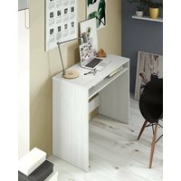 Schreibtisch Portland, Linearer Schreibtisch mit festem Regal, Arbeits- oder Bürotisch für pc, cm 79x43h87, Weißer Holzeffekt von USINESTREET