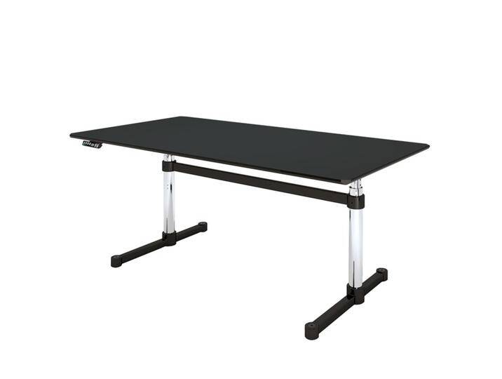 Schreibtisch Kitos Gestell verchromt, Tischplatte Fenix nero ingo silber, Designer Prof. Fritz Haller, 65-130x175x75 cm von USM-Haller