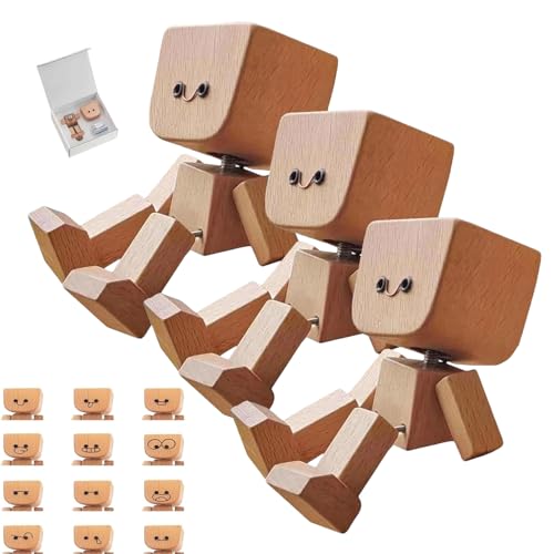 Schüttelmann Wackelfigu Holz Auto, Wackelnder Holzmann SchüTtelmann Aus Auto Holz Charmante Kleine Holzfigur Die Mit 12 Magnetischen Ausdrücken Schwankt (Type A 3PCS, Without Aromatherapy) von USMEI