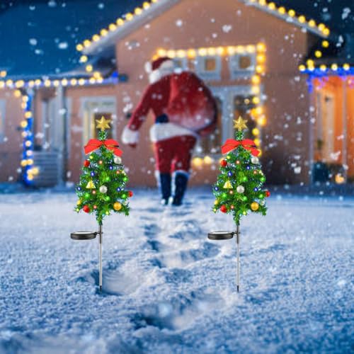 USEMI Solar Weihnachtsbaum Außen Solar Weihnachtsbeleuchtung, 2 Stück Solar Weihnachtsdeko Außen, Wetterfest Led Weihnachtsbaum Deko für Weihnachtsgeschenke, Rasenbalkon und Gartendekoration von USMEI