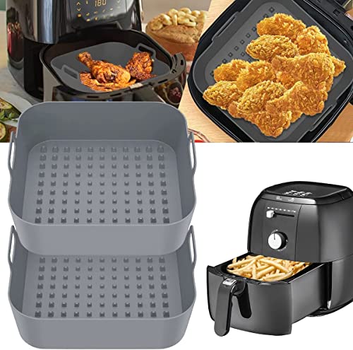 USMEI 2PCS Silikonform Für Heißluftfritteuse Eckig, 20cm Air Fryer Silicone Pot Wiederverwendbar Luftfritteuse Silikontopf, Hitzebeständig Einfache Reinigung für 4-6L Mikrowelle Ofenzubehör von USMEI