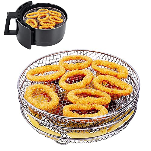 USMEI Heißluftfritteuse Zubehör, 20CM Quadrat 304 Edelstahl Multi-Layer Dehydrator Rack air fryer accessories, Multifunktional Stapelbar Zubehör für Air Fryer (Runden) von USMEI