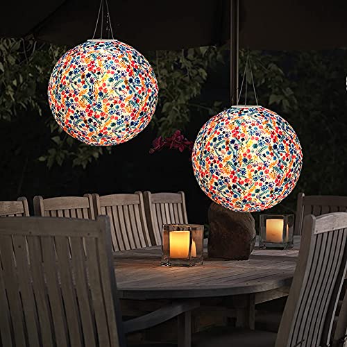 USMEI Lampion Solar Outdoor mit Fransen, 2 Stück Led Solar Lampions Hängend für Außen, Wetterfest Garten Lampions Solar für Hochtzeit, Kirche, Party Dekoration(Farbe Blumen, 25cm) von USMEI