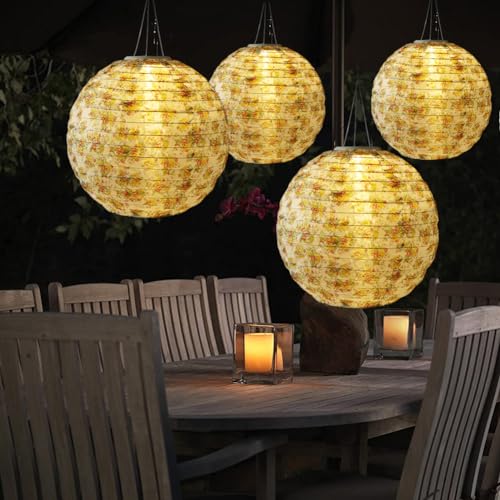 USMEI Lampion Solar Outdoor mit Fransen, 4 Stück 30cm Led Solar Lampions Hängend für Außen, Wetterfest Garten Lampions Solar für Hochtzeit, Kirche, Party Dekoration, Warmweiß von USMEI