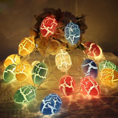 USMEI Lichterkette Ostern, 3 Meter 20 LED Ostereier Lichterkette, Batteriebetriebene/USB Oster Lichterkette, Osterdeko Lichterketten für Innen, Warmweiß von USMEI