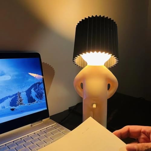 USMEI Lustiges LED Tischleuchte, A Little Shy Man als Nachttischlampe, Kreative Lampe mit Schirm als Geschenk für Schlafzimmer, Büro, Wohnzimmer(Schwarz) von USMEI