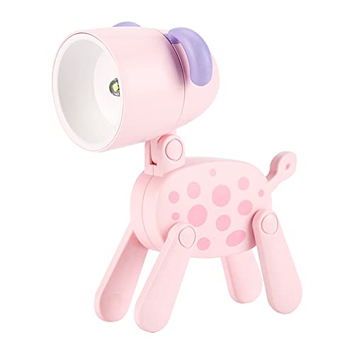 USMEI Mini Nachtlicht, Cute led hund nachtlicht, kreative Cartoon Haustier Hund und Hirsch Faltbare Kleine Tischlampe mit Handyhalter, Kawaii Raumdekor Tier Kleinkind nachttischlampe (Rosa Hund-A) von USMEI