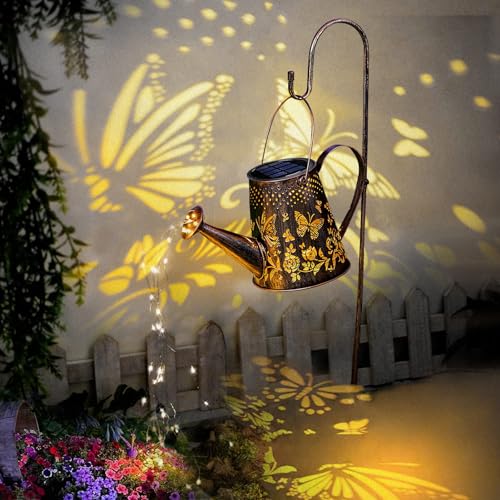 USMEI Solar Giesskanne Garten Lichter Außen LED Lichterketten mit Schäferhaken Gartendeko für Draußen SolarLaterne Lampe Art Metall Vintage Deko Lampe für Hofweg Baum Rasen Yard Path von USMEI