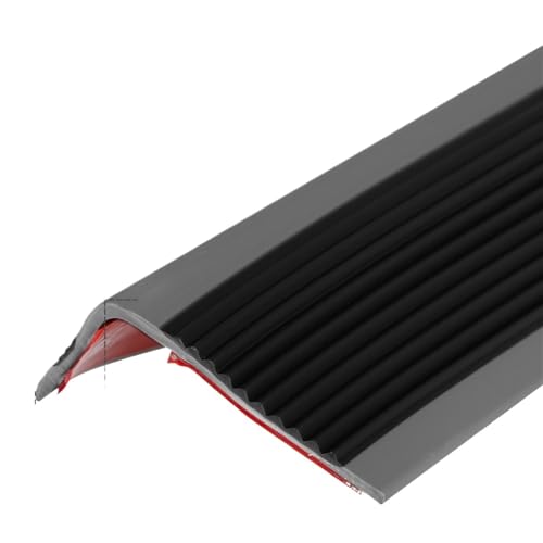 2-Rollen-Treppenkantenschutz aus weichem PVC, rutschfeste Treppenkantenkante in L-Form, selbstklebende Stufenkantenschutzstreifen, 2 m Stufenschutz(Black gray) von USOHJZ