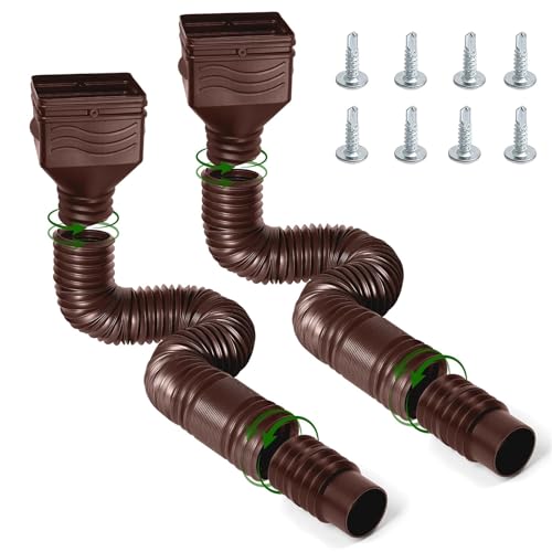 2 Stück schwarze, flexible Regenrinne, ausziehbar vom Fallrohr-Extender, verdickte Ablaufverlängerung for Regenwasserableitung(Brown) von USOHJZ