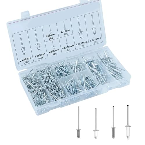 420-teiliges Blindnieten-Set aus Aluminium mit Rundkopf, Nieten-Set, Nagelzieher for Möbel, Sortimentsset M2.4/3.2/4/4.8 für Metall Holz 420-teiliges Blindnieten-Set aus Aluminium mit Rundkopf, Nieten-Set, Nagelzieher for Möbel, Sortimentsset M2.4/3.2/4/4.8 für Metall Holz von USOHJZ