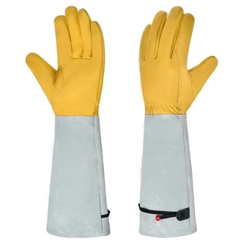 Gartenhandschuhe S-XL RindslederLangschlauch-Gartenhandschuhe Hochleistungs-Gartenarbeits-Rosenbesatz Spornsichere Langarmhandschuhe Arbeitsschweißhandschuhe Arbeitshandschuhe Herren(Yellow and gray,X von USOHJZ