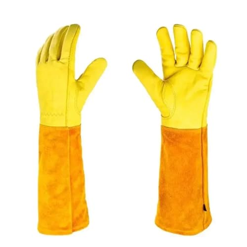 USOHJZ Gartenhandschuhe S-XL RindslederLangschlauch-Gartenhandschuhe Hochleistungs-Gartenarbeits-Rosenbesatz Spornsichere Langarmhandschuhe Arbeitsschweißhandschuhe Arbeitshandschuhe Herren(Yellow,L) von USOHJZ