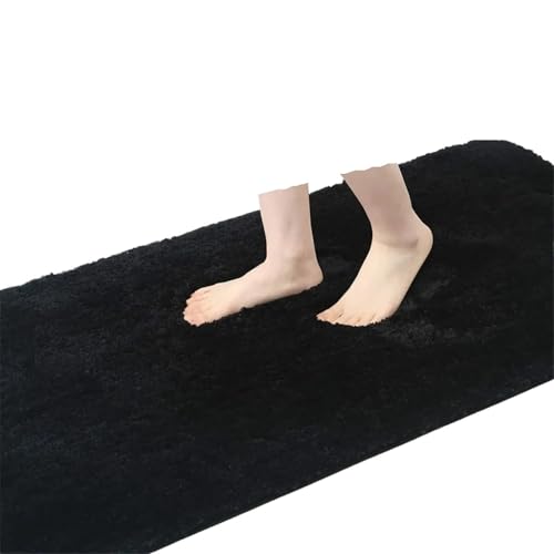Weicher Badezimmer-Plüschteppich, saugfähig, schnell trocknend, Badematte, Duschmatte, Bodenschutz, Dekor, rutschfest, Wohnzimmer(Black,51x76cm (20x30 inch)) von USOHJZ