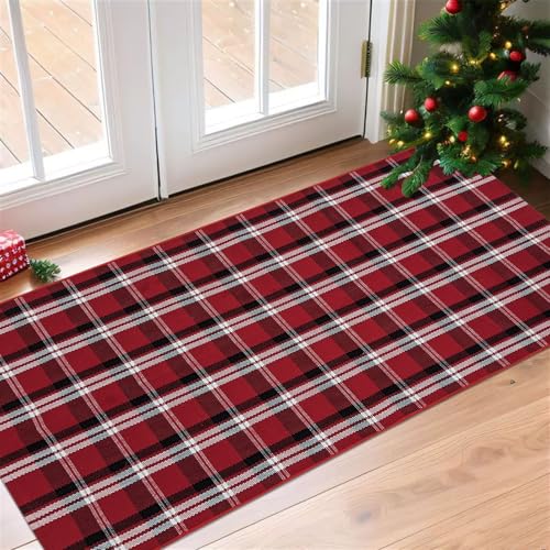 USTIDE Buffalo Plaid Teppich Rot & Weiß kariert für Innen- und Außenbereich, 60 x 100 cm, Weihnachtsschicht-Fußmatte für Hello/Willkommen, handgewebter Baumwollteppich für Haustür, Veranda, Küche USTIDE Buffalo Plaid Teppich Rot & Weiß kariert für Innen- und Außenbereich, 60 x 100 cm, Weihnachtsschicht-Fußmatte für Hello/Willkommen, handgewebter Baumwollteppich für Haustür, Veranda, Küche von USTIDE