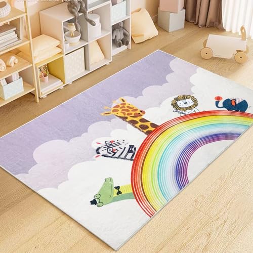 USTIDE Cartoon-Regenbogen-Teppich, niedliche Teppiche für Mädchenzimmer, ultraweich, Kinder-Überwurf, Matte, niedlich, bunt, waschbar, Regenbogen, rutschfest, verspielter und lustiger Teppich (100 x von USTIDE