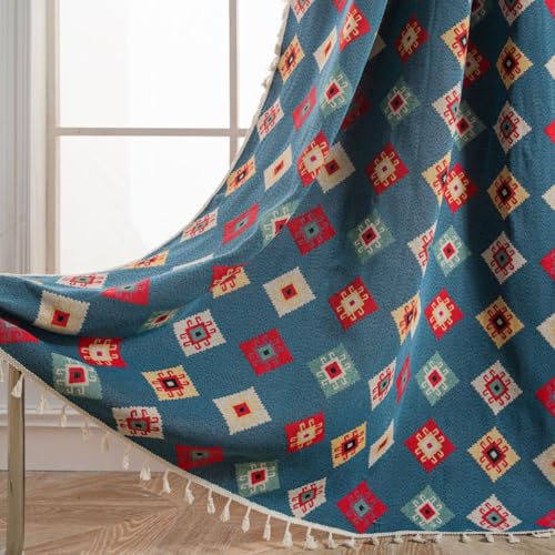 USTIDE Ethnischer Boho-Vorhang, geometrisch, Hippie, bunt, halbverdunkelnd, für Wohnzimmer, Bauernhaus, Quasten, 150 x 220 cm von USTIDE