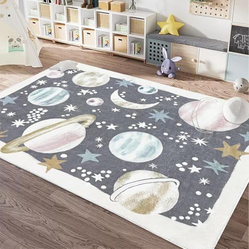 USTIDE Großer Teppich, superweich, waschbar, für Kinderzimmer, Außenplaneten, Teppich für Schlafzimmer, Spielzimmer, dick, rutschfest, Solay-System, Teppich für Kinderzimmer, Schlafzimmer von USTIDE