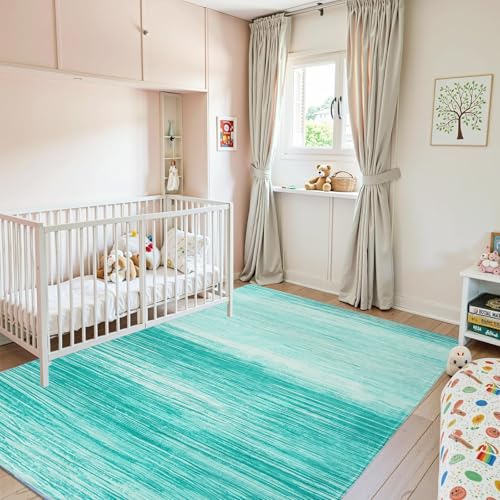 USTIDE Moderner blaugrüner Teppich, 120 x 180 cm, waschbar, blaugrün, Kinderteppich, weiche Überwurfmatte für Kinderzimmer, Schlafzimmer, Wohnzimmer, Küche, Wohnheim USTIDE Moderner blaugrüner Teppich, 120 x 180 cm, waschbar, blaugrün, Kinderteppich, weiche Überwurfmatte für Kinderzimmer, Schlafzimmer, Wohnzimmer, Küche, Wohnheim von USTIDE